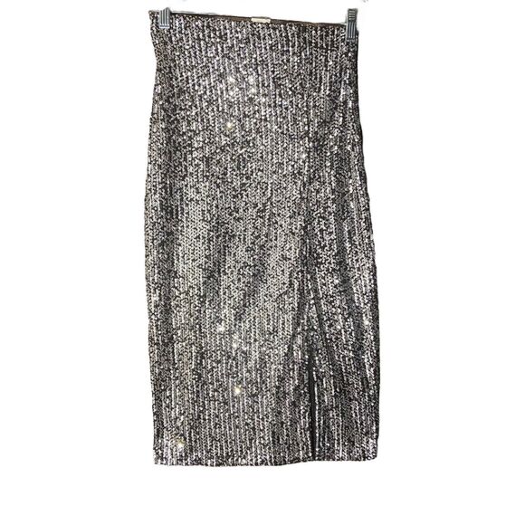 Trixxi Sequin Midi Skirt Women Size‎ Small Silver Club Party Cute Flashy Preppy - Picture 1 of 9